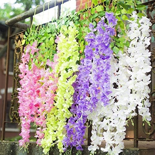 Tifuly 12 Pcs Artificial Wisteria Vines, 3.6 FT Fake Wisterias with 3 Branches, Long Wall Garland Silk Hanging Flower for Home Party Wedding Ceiling Decoration(12Pcs,Off-White)