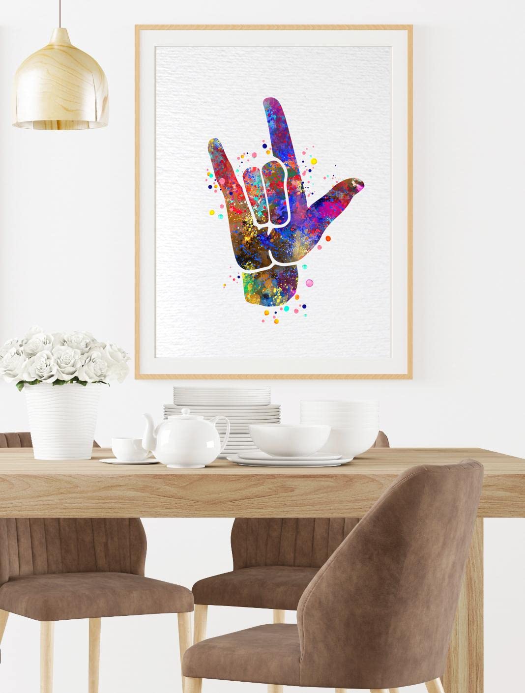 Dignovel Studios 11X14 Unframed I Love You ASL Lenguaje de Signos Americano Acuarela Arte Impresión Mano Gesto Firma Diagrama Sordos Amor Cartel Lenguaje de Signos Arte Médico DN732