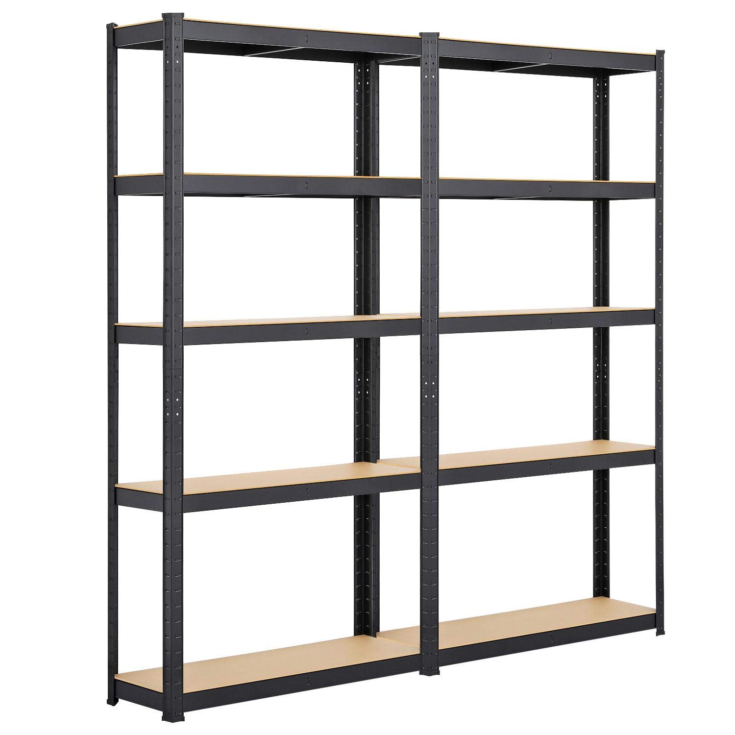Yaheetech Lot de 2 Étagères de Garage Capacité 875 kg 90 x 30 x 180 cm Noir | Meuble de Rangement Planches Réglables à 5 Niveaux, Charge Lourde, Style Industriel, Pour Atelier Cuisine Salon