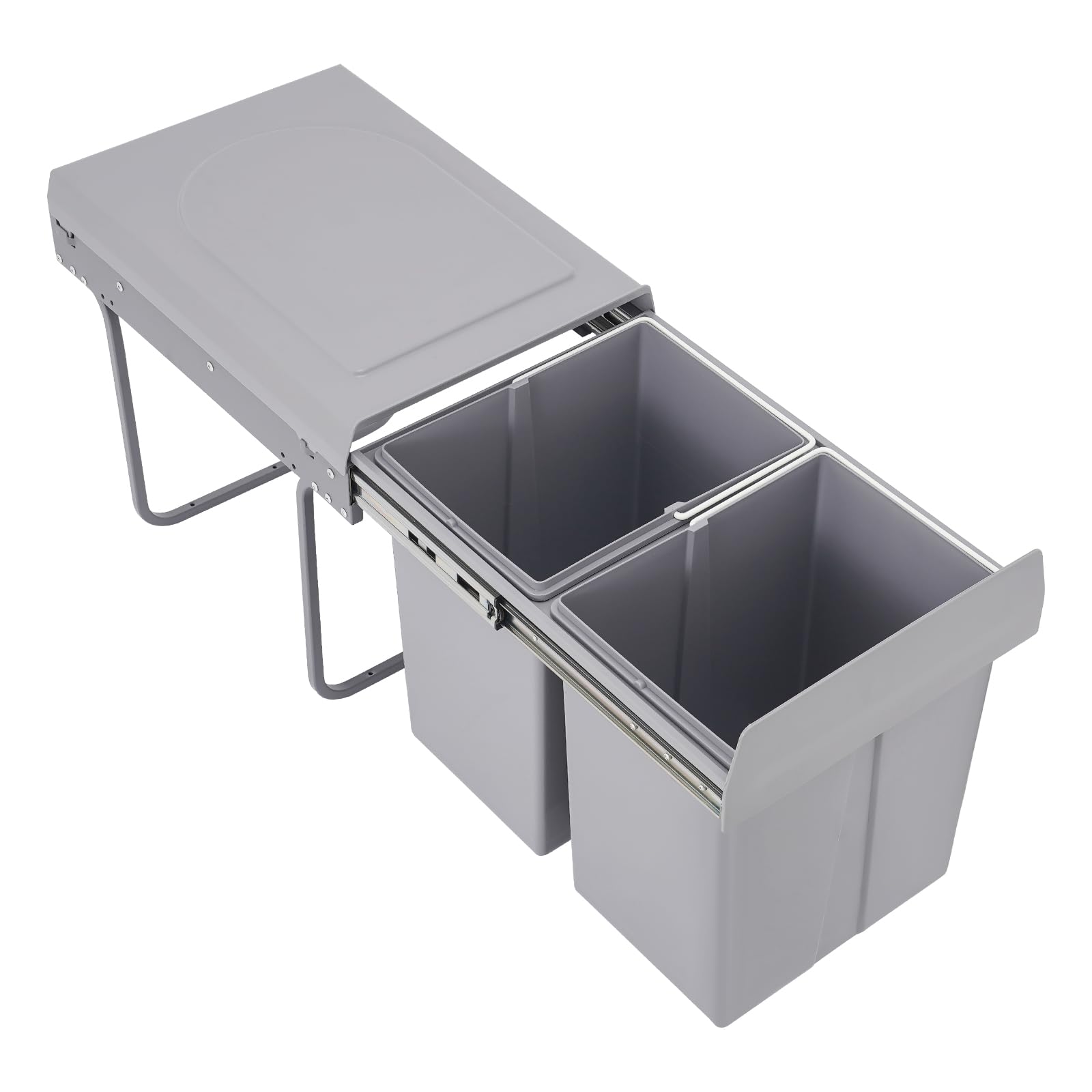 Cubo de basura de cocina (2 x 20 L, extensible) | Cubo de basura doble para armario con rieles silenciosos para cocina, restaurante, gris, 49 x 35 x 43 cm