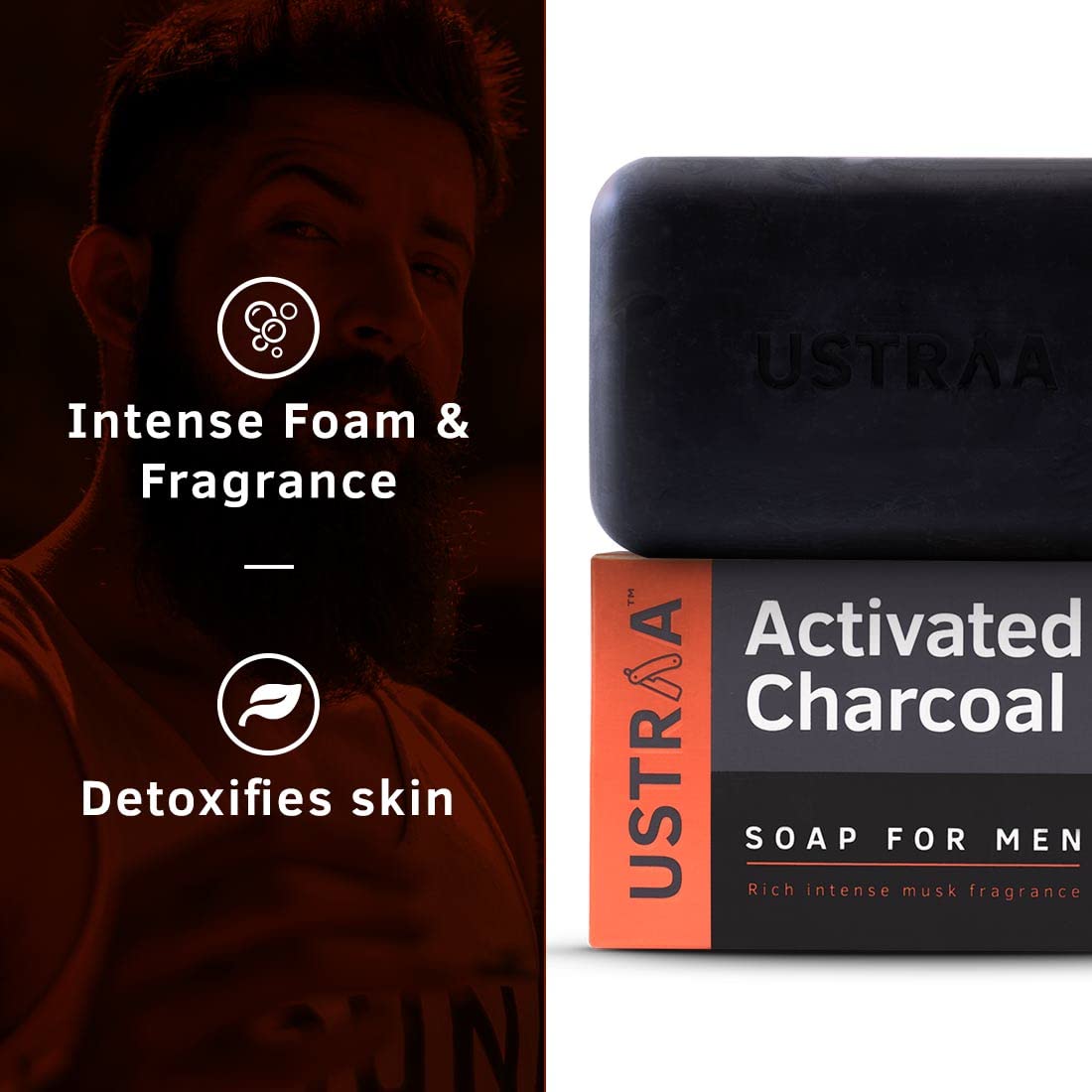 Ustraa Deo Soap For Men With Activated Charcoal, 3.5 Oz (Pack Of 8)