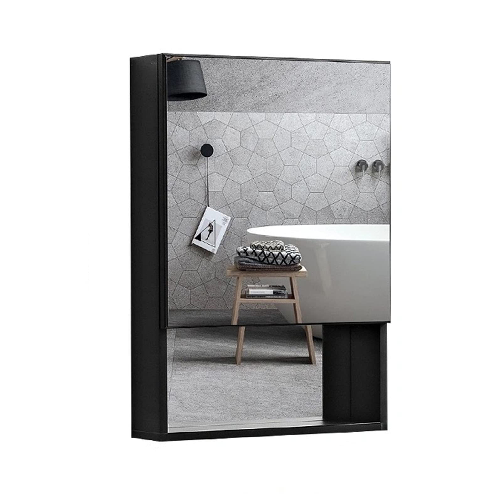 Armadietto per riporre Gli specchi da Bagno, pensile da Bagno con Anta a Specchio, armadietto per medicinali a Specchio, Ampio Spazio di archiviazione, Organizer salvaspazio, Bianco, Nero