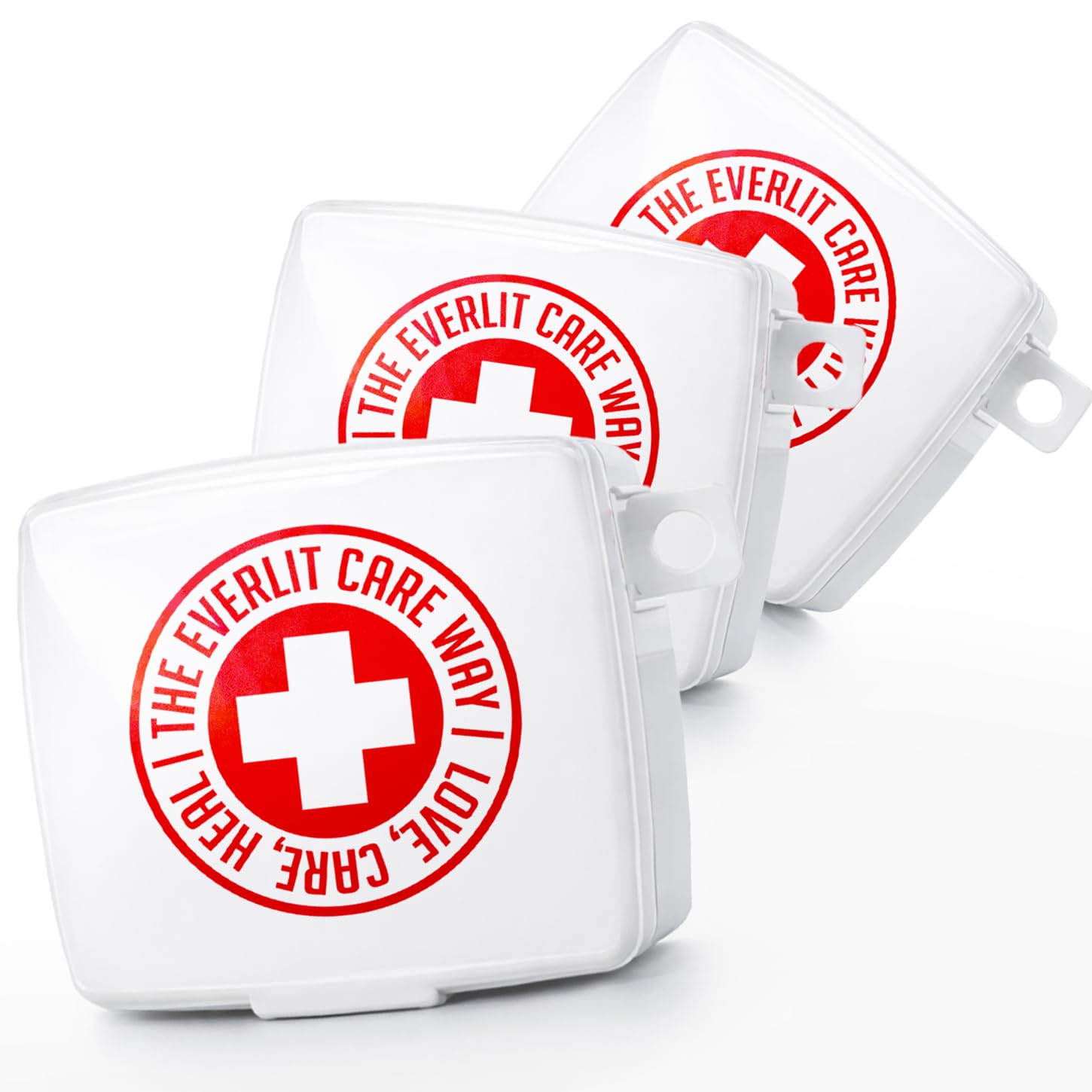 EVERLIT - Kit de ayuda de bolsillo | Fundas rígidas para viajes con 50 artículos para cortes, rasguños, quemaduras y cuidado de heridas | Paquete de 3 mini botiquines de primeros auxilios para viajes