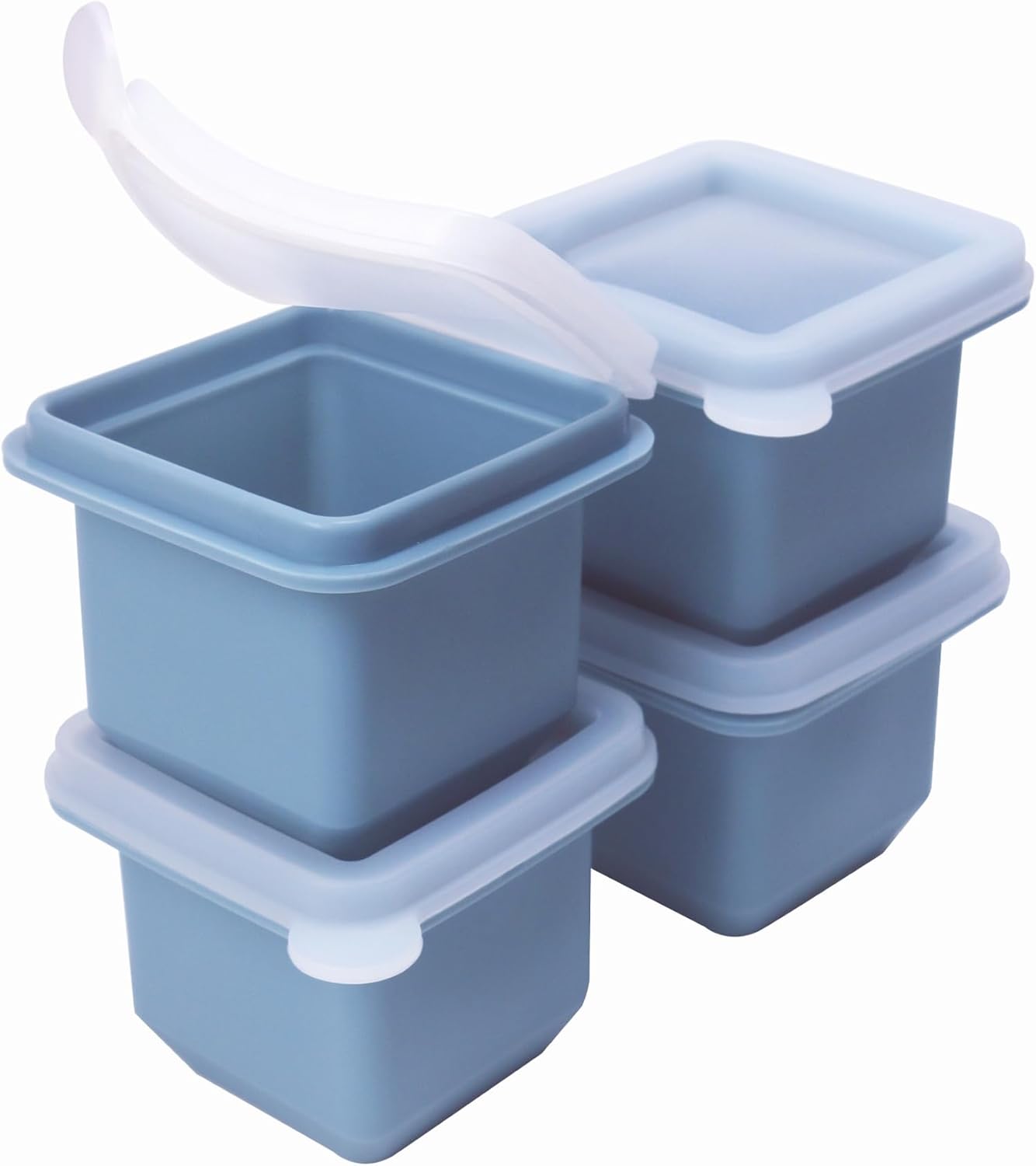 1/2 Cup Silicone Freezer Tray With Lid - Silicone Freezer Molds 8-Pack For meal prep & freezing of various sauces and other dishes, makes 8 perfect 1/2 cup portions cubes (Blue 8 Pack)