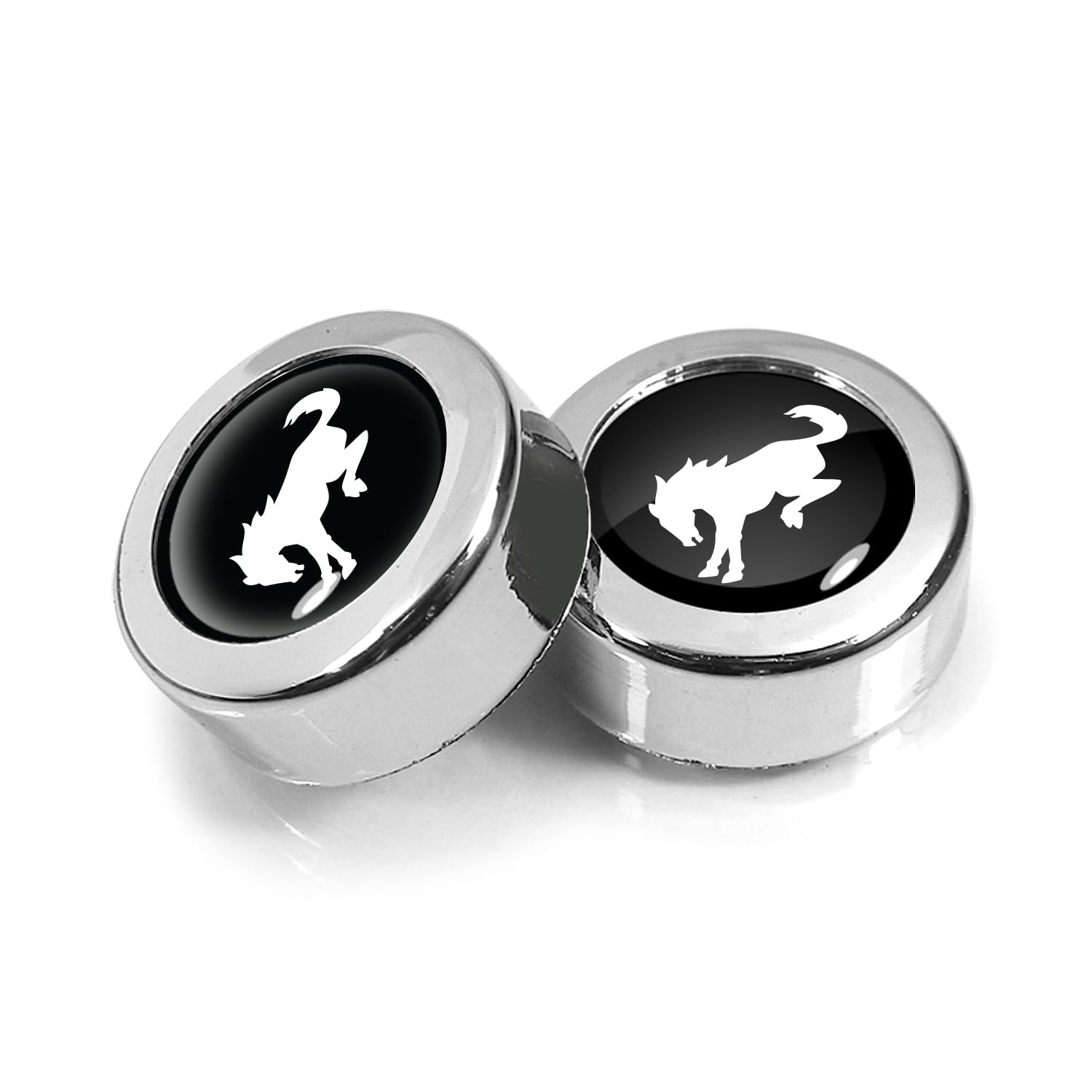 IPick Image Ford Bronco Logo License Plate Screw Covers - Black On Chrome ABS Plastic Set Of 2