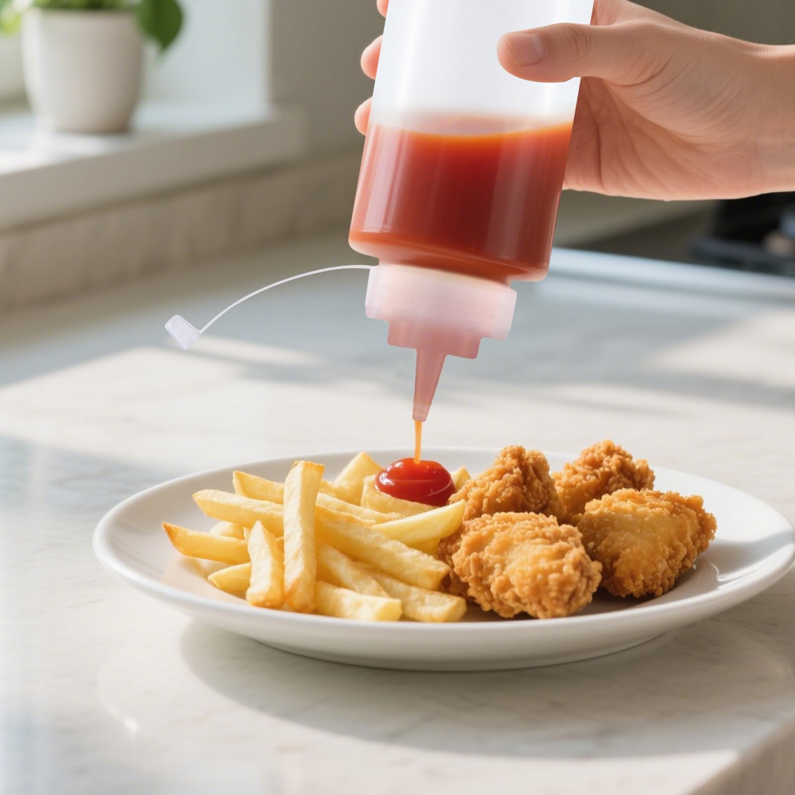 MOUYAT 8 botellas de salsa de 32 onzas/1000 ml, botellas de plástico con boquillas, dispensadores de condimentos recargables para ketchup, ensalada