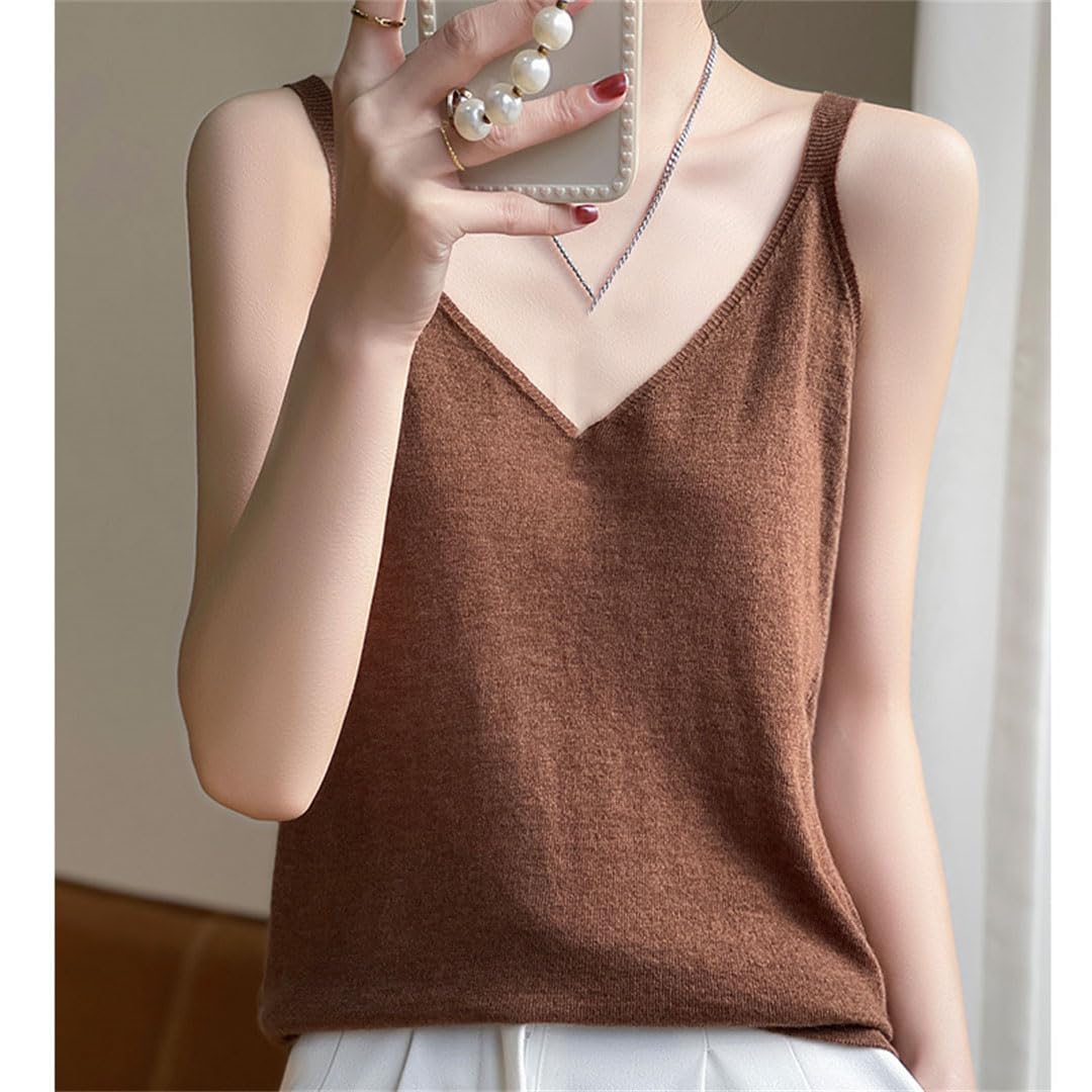 Primavera y otoño Mujeres Cuello en V Color sólido Suelto All-Match Camiseta sin mangas Top Camisola