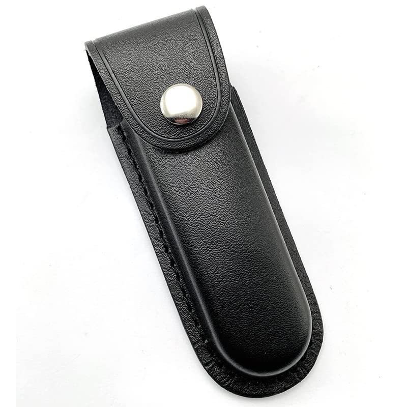 Pocket Knife Sheath Black Genuine Leather Belt Case Universal Folding Pocket Knife with Belt Loop Pouch Fits Any 4" Folding Pocket Knife