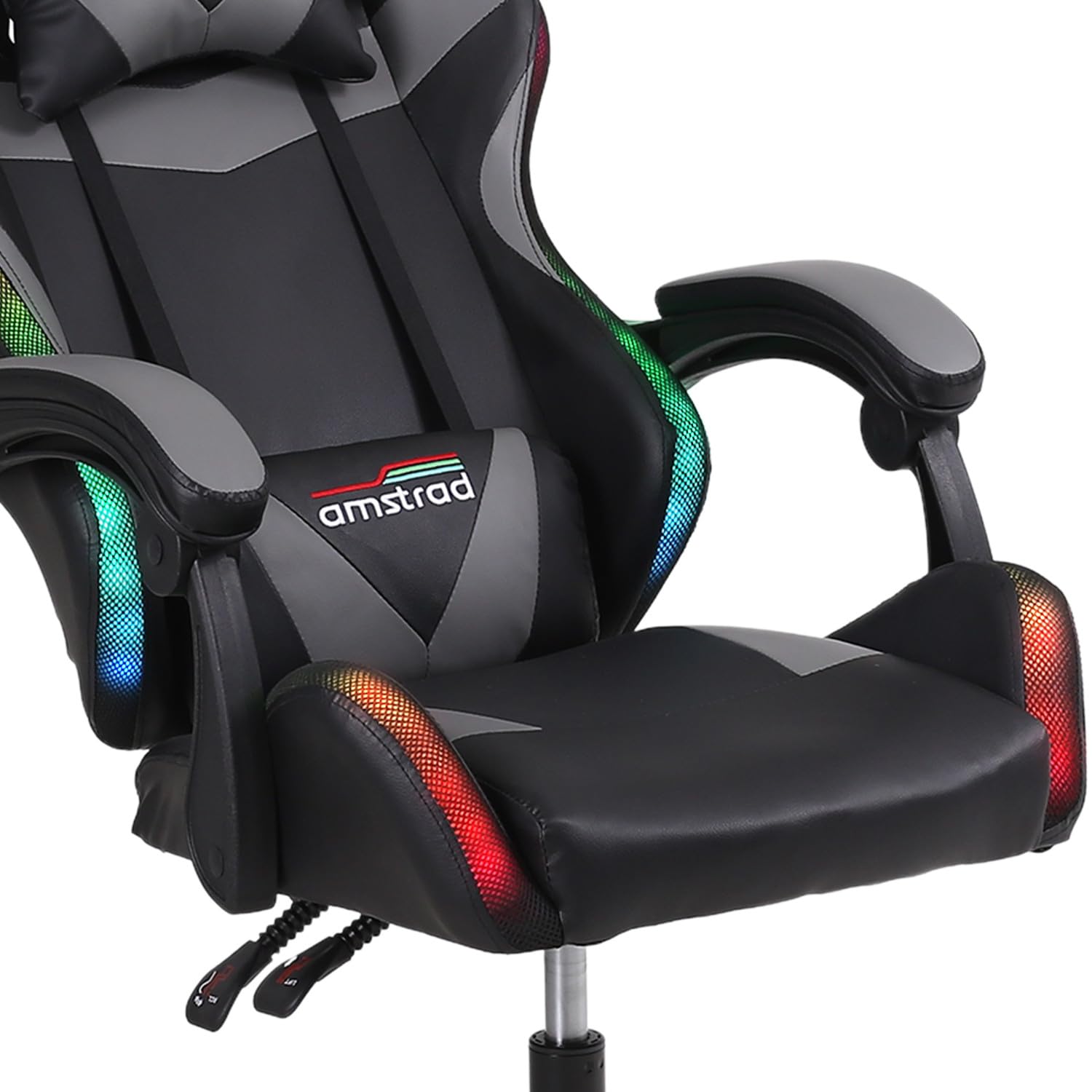 Amstrad AMS-900-LED-CRAFTER - Fauteuil Gaming Noir et Gris - Serigraphie Crafter - Eclairage LED 366 Effets - Télécommande
