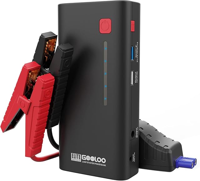 GOOLOO Jump Starter Power Pack, 1200A Peak 18000mAh (Up to 7.5L Gas or 6.5L Diesel Engine), 12V Portable Car Battery Smart Booster Jump Starter Kit with DC Port, Quick Charge, LED Flashlight