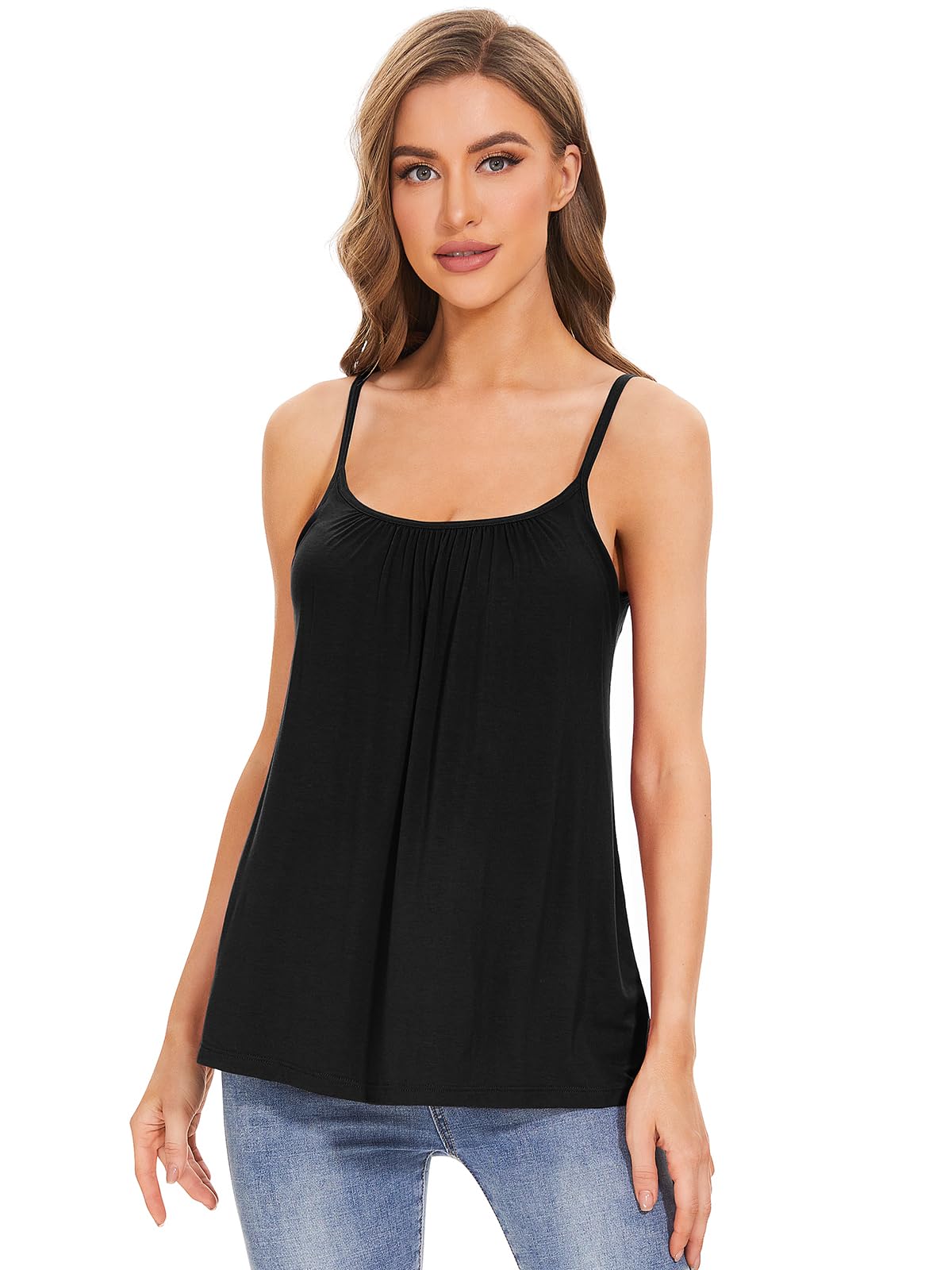 vislivin Top mit Integriertem BH Damen Unterhemd Spaghettiträger Tops Loose Tank Ärmellose Bluse Trägertops S-XXXXL