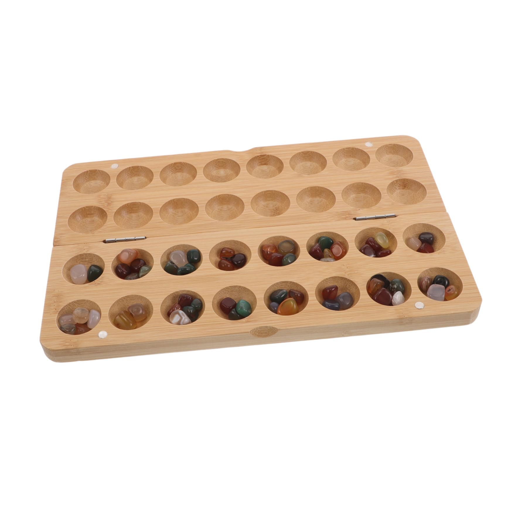 Juego de Mesa Mancala Cuentas y Guijarros para Niños | Bambú y Piedra, 1 Set Portátil, para Aula E Interior, Artesanía Cuidada y Desarrollo del Pensamiento Espacial