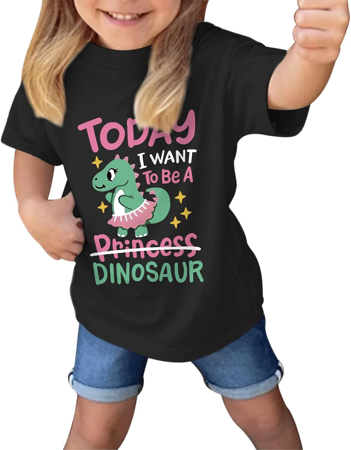 KIEKIECOO Cute Dinosaur Shirts for Girls Funny Graphic Tees Dino Kawaii Cartoon Shirt Cotton Animal Gifts Casual Summer Tops