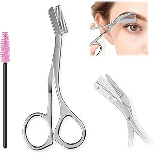 眉毛カットハサミ コーム付き ステンレス製 眉毛 ハサミ 安全設計 眉用はさみ 眉毛トリミング 初心者向け まゆげ はさみ 男女兼用 眉のお手入れにセット 眉ブラシ付き
