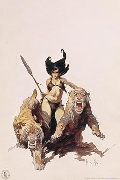 The Huntress by Frank Frazetta Wall Art Gothic Fantasy Decor Frank Frazetta Artwork Scary Art Prints Horror Battle Posters Frazetta Illustration Death War Cool Wall Art Print Poster 16x24