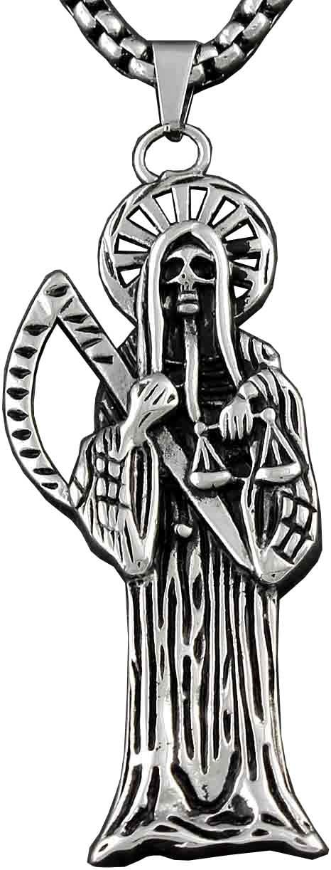 vogueteen Men Stainless Steel Holy Saint Death Santa Muerte Skull Charm Pendant Necklace - Image 3