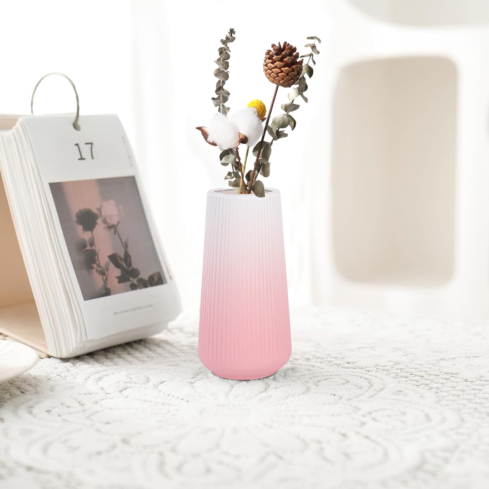GUKJOB Keramische vaas, bloemenvaas, keramische vazen voor bloemen, decoratieve vazen voor pampasgrasdecoratie, voor thuis, woonkamer, eettafel, boerderij, kantoordecoratie (roze kleurverloop roze GUKJOB Keramische vaas, bloemenvaas, keramische vazen voor bloemen, decoratieve vazen voor pampasgrasdecoratie, voor thuis, woonkamer, eettafel, boerderij, kantoordecoratie (roze kleurverloop roze