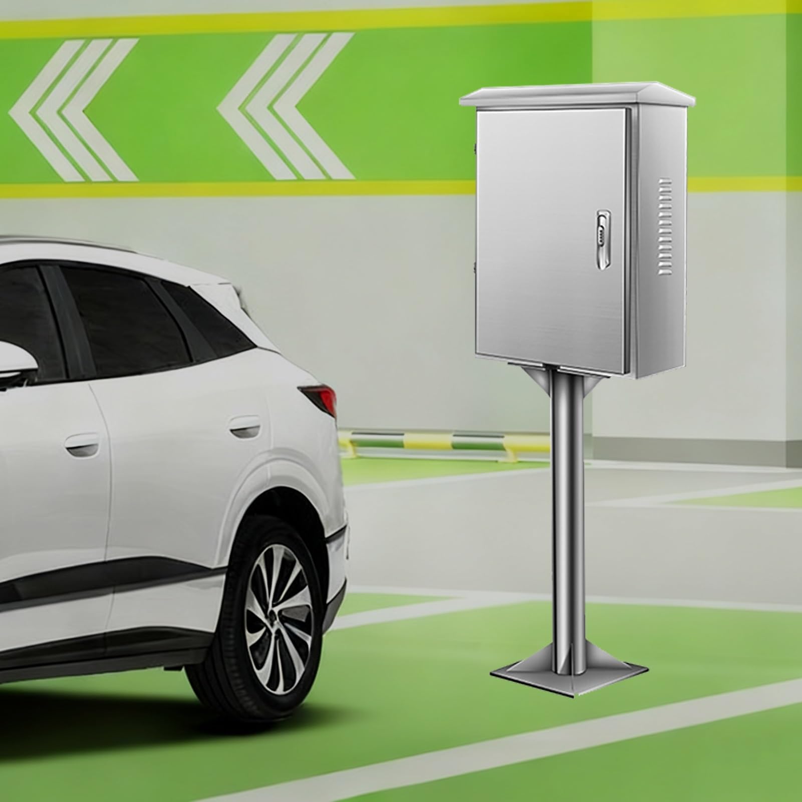 Scatola di ricarica per veicoli elettrici con serratura per garage e parcheggio, piedistallo di ricarica per veicoli elettrici indipendenti per tutte le stagioni