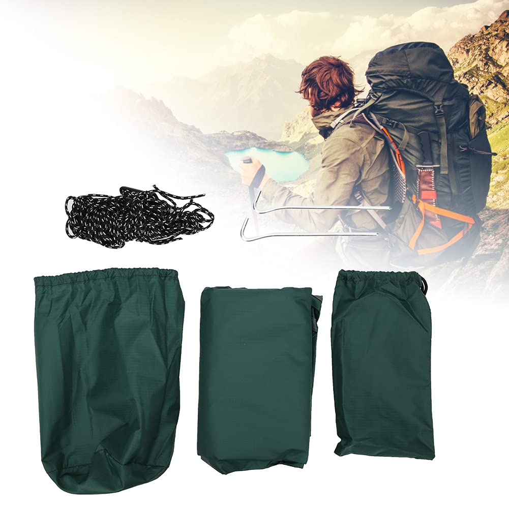 Portable Multifunctional Outdoor Camping Traveling Awning, 210T Polyester Fabric Rhombic Sun Proof Camping Ground Mat Tent Hammock Awning (Dark Green)