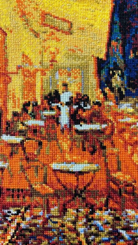 Image of RIOLIS - Cafe Terrace at Night After V. Van Gogh 2217, Cross Stitch Kits 15 inch x 19 inch, Cross Stitch Kits for Beginners & Advanced, Crossstitching Kit Adult, Embroidery Counted Stitching Kit