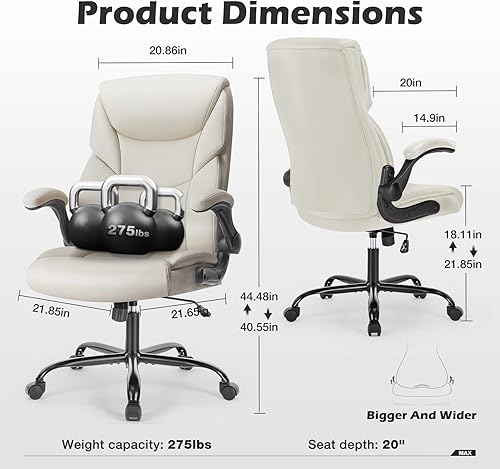 Miniatura 2 de NEWBULIG Soft PU Padded Ergonomic Home Office Desk Chair with Flip-up Armrests, Height Adjustable Big and Tall Executive Computer Chair with 360