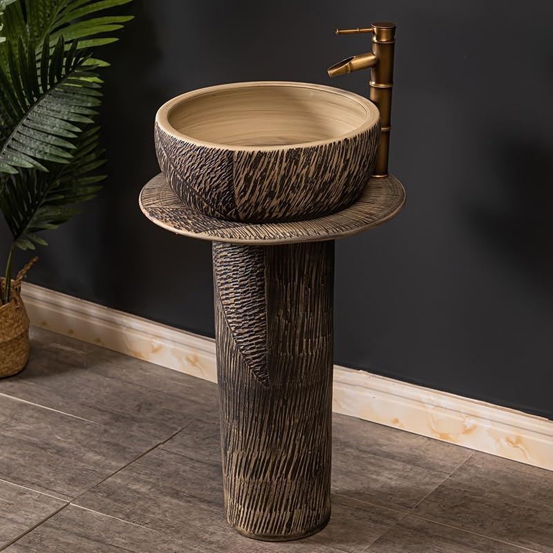 Bathroom Countertop Vessel Sink Home Balcony Column Sink Wash Basin Ceramic Hotel Pedestal Sink Vanity