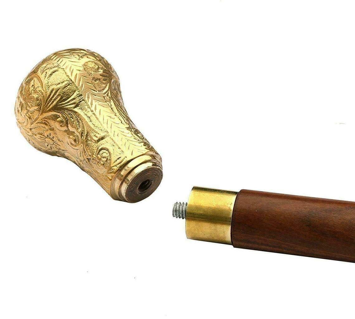Set di 3 bastoni da passeggio in stile antico, con manico in ottone vintage, bastoncini da passeggio vittoriani, bacchette in legno, bastoncini da trekking regalo