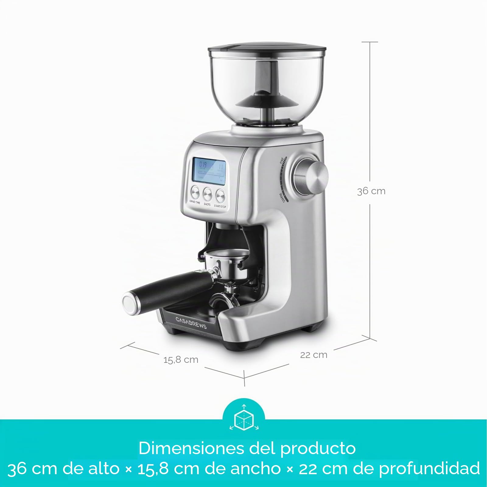 CASABREWS Molinillo de Café Eléctrico con 77 Niveles de Molido, Muelas Cónicas de Acero Inoxidable, Soporte Desmontable y Contenedor, Ajuste de Espresso a Prensa Francesa