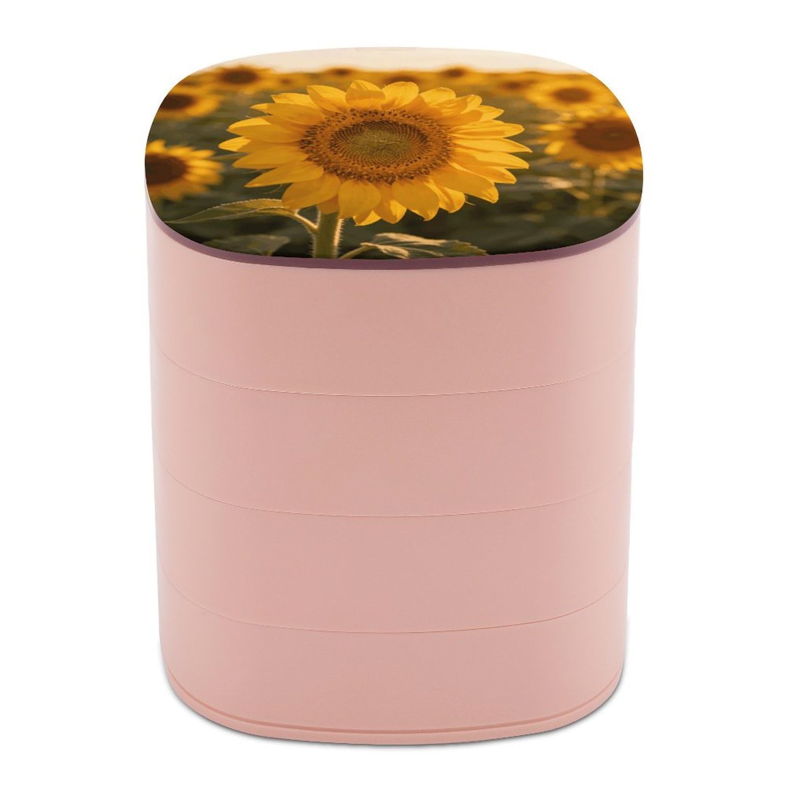 LZQPOEAS Sunflower Jewelry Box Women Jewelry Organizer Travel Jewelry Case Cute Necklace Ring Storage Organizer 4-Layer Rotating Jewelry Tray Case with Mirror for Bracelets