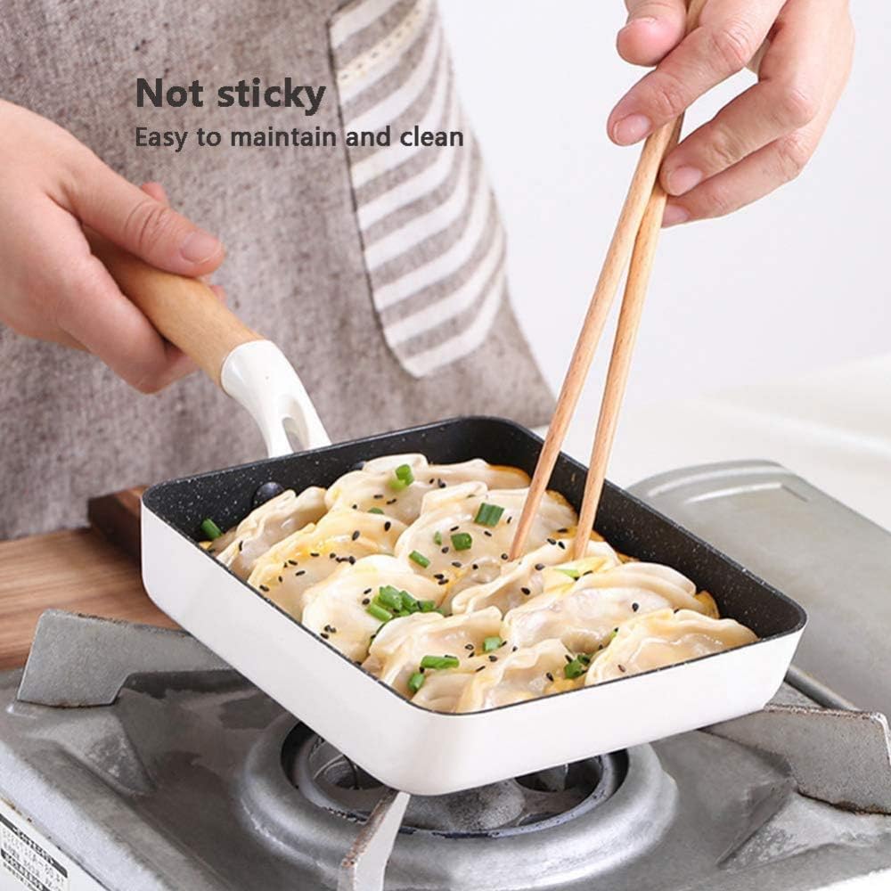 Tamagoyaki Pot Fry Pan Non-Stick Omelette Pan Rectangle Design with Beech Wood Ergonomic Handle, Ideal for Frying Vegetables, Stewing Meat, Frying Eggs-Black