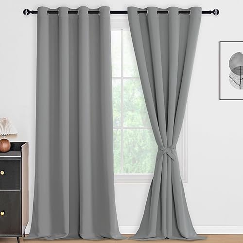 Miniatura 29 de DWCN Cortinas opacas 100% grises de 84 pulgadas de largo para dormitorio con forro negro, doble capa con aislamiento térmico, paneles de cortina