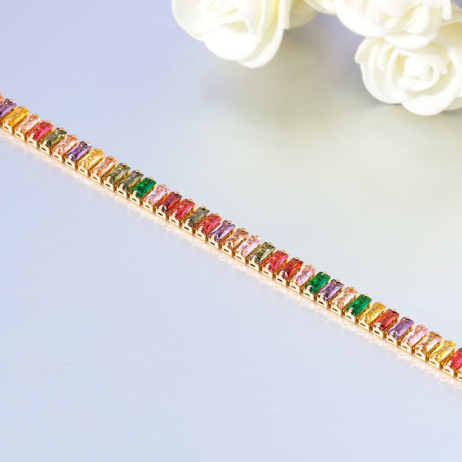 CiNily Adjustable Tennis Bracelets for Women Teen Girls Rainbow Cubic Zirconia Bracelet 14K White Gold Plated Hypoallergenic Slider Bracelet Jewelry Gift - Image 7