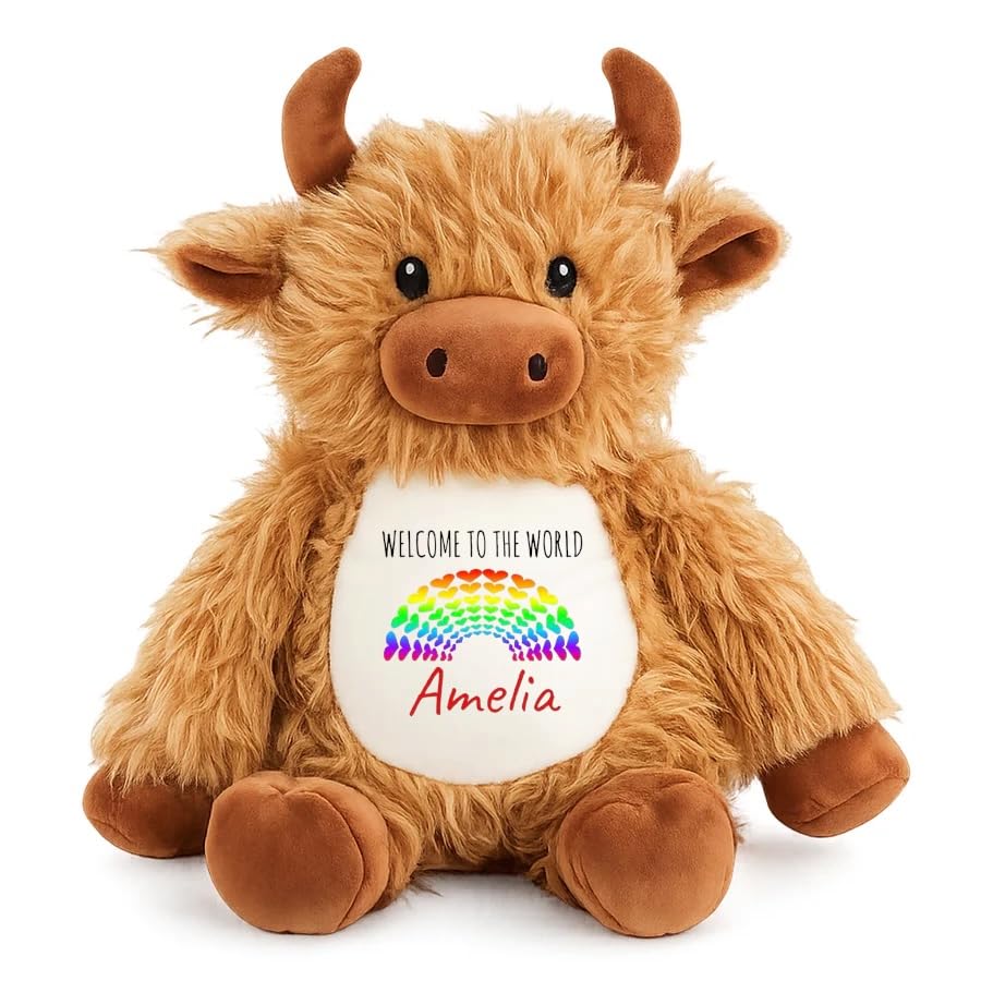 Personalised Teddy Plushie Newborn Gift Welcome to the World Soft Toy, Cow