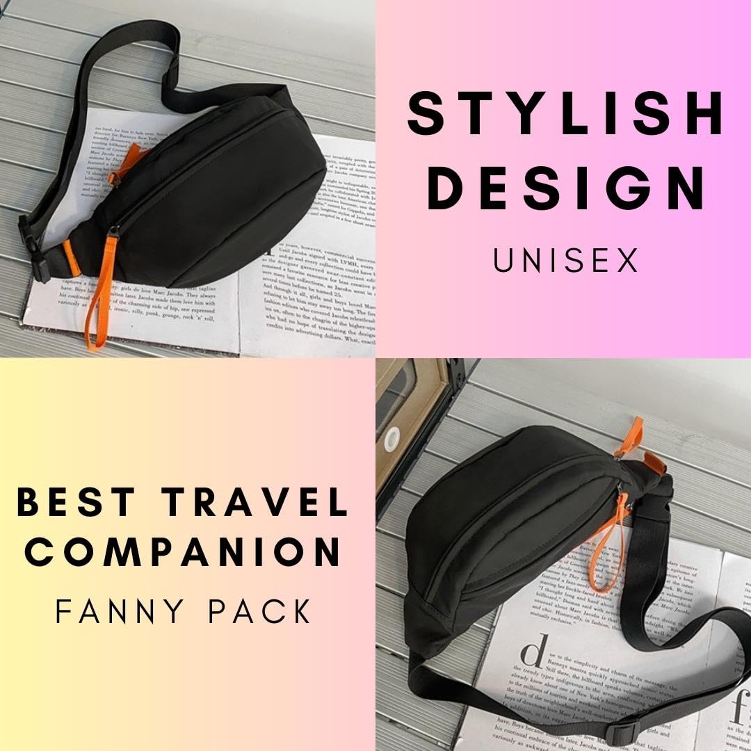 Tressential Waist Bag for Men Women | Cross Body Fanny Pack for Hiking, Travel, Camping, Outdoor Sports, Cycling | Money Belt with Adjustable Strap (Black) 1