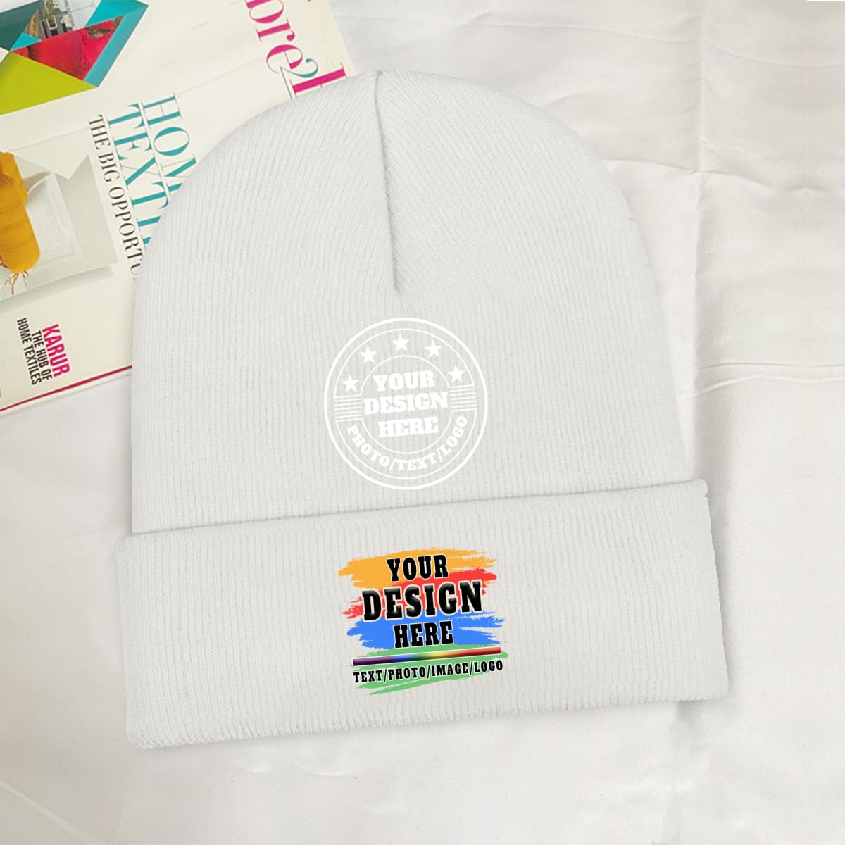 Bulk Custom Beanie Hats for Couples Add Your Text Picture Name Logo Knit Hat for Men & Women Custom Sock Hat Personalized Winter Hats Customized Hats Customized Gifts White