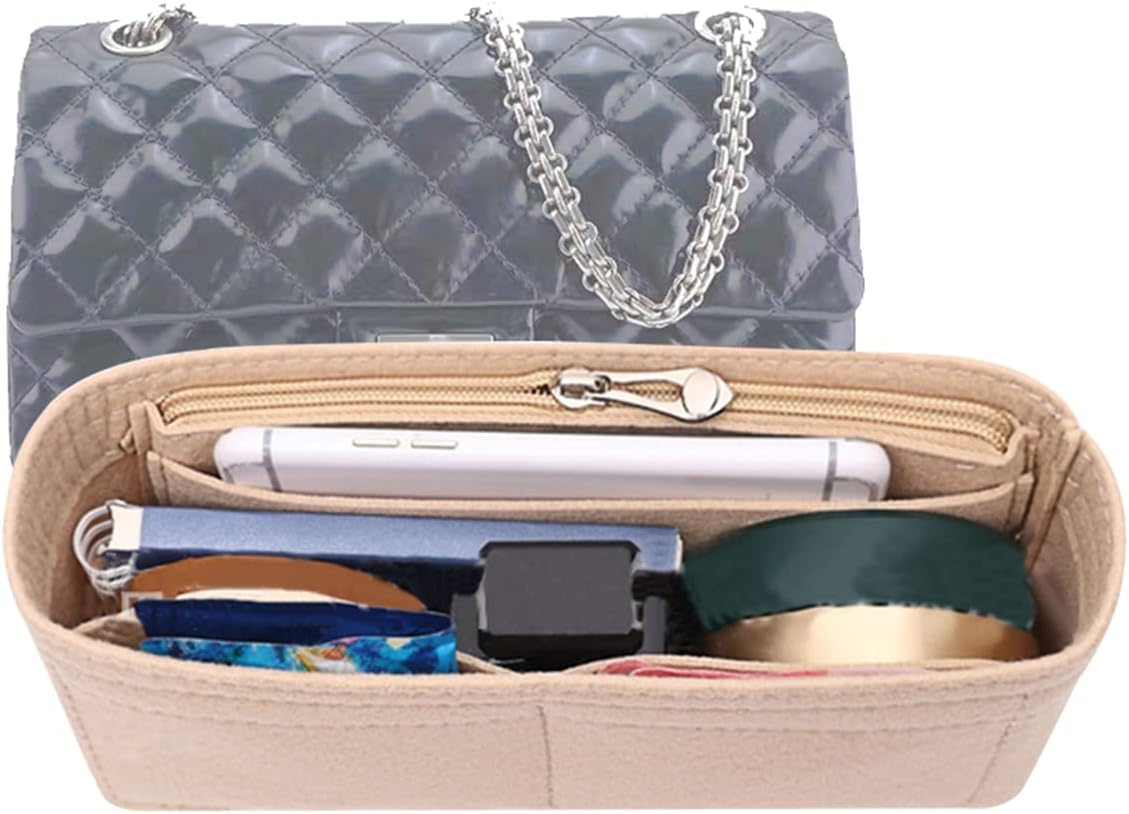Lckaey Purse insert-for 2.55 bag organizer mini bag Organizer insert 2019beige-S