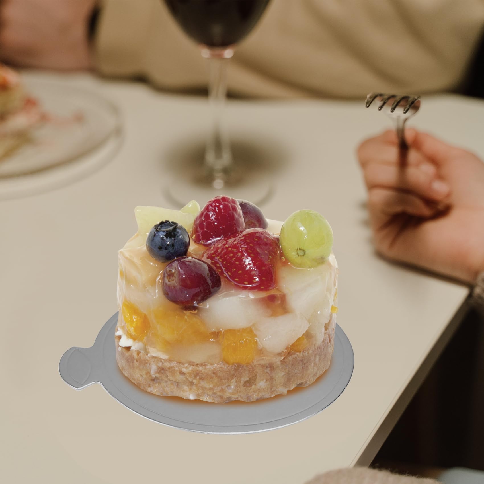 100 mini tablas para tartas, 3.1 pulgadas, base para tartas, postres, mousse, pastel de chocolate (plateado)