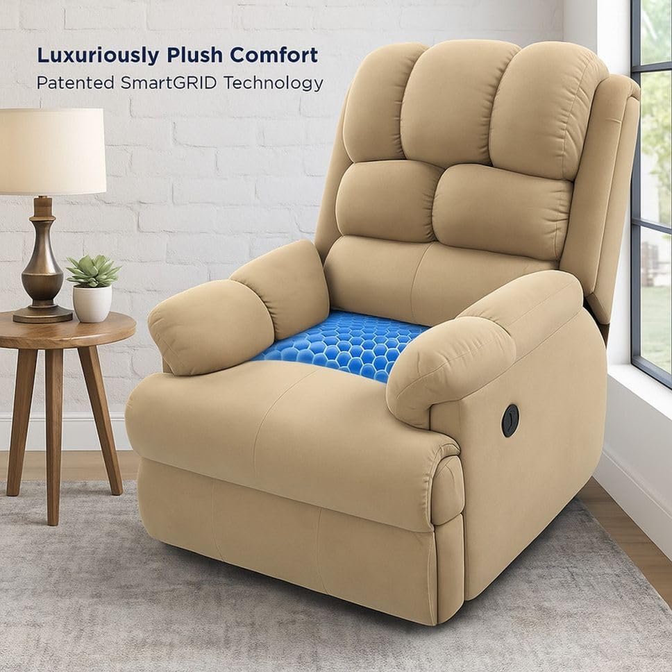 Image of Comfortable Single Seater Fabric Recliner Sofa Chair with Manual Push Back Mechanism & Extra Cushioning for Living Room, Color: BeigeG