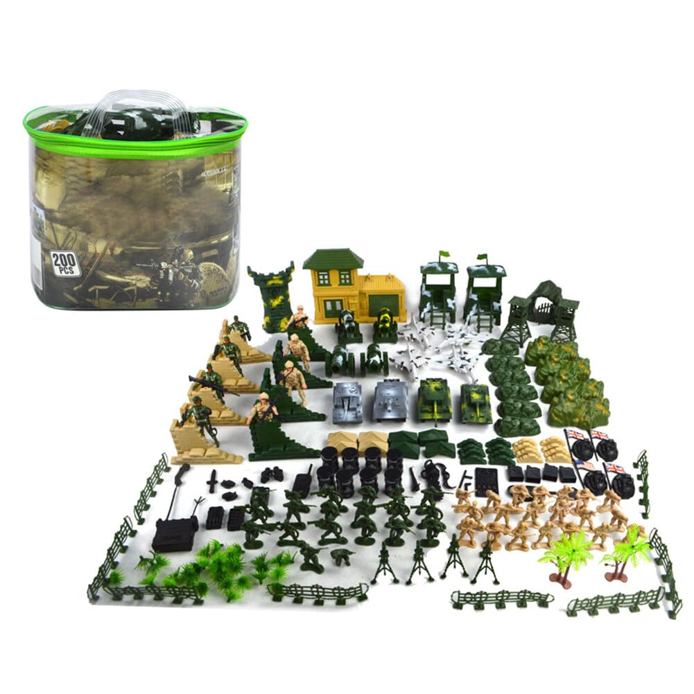 Uposao 200Pcs Military Soldier Playset Plastic Army Men Action Figures Battle Group, Model Military Figures Set Military Toy Educational Toy for Boys Kids Children — image 1