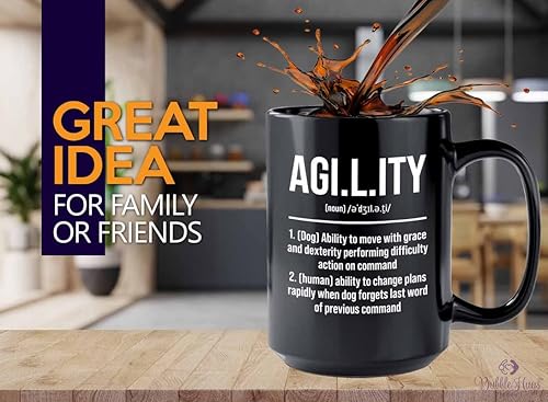 Taza de café para adiestrador de perros, 15 onzas, color negro, definición de agilidad, entrenador de perros, instructor de entrenamiento para