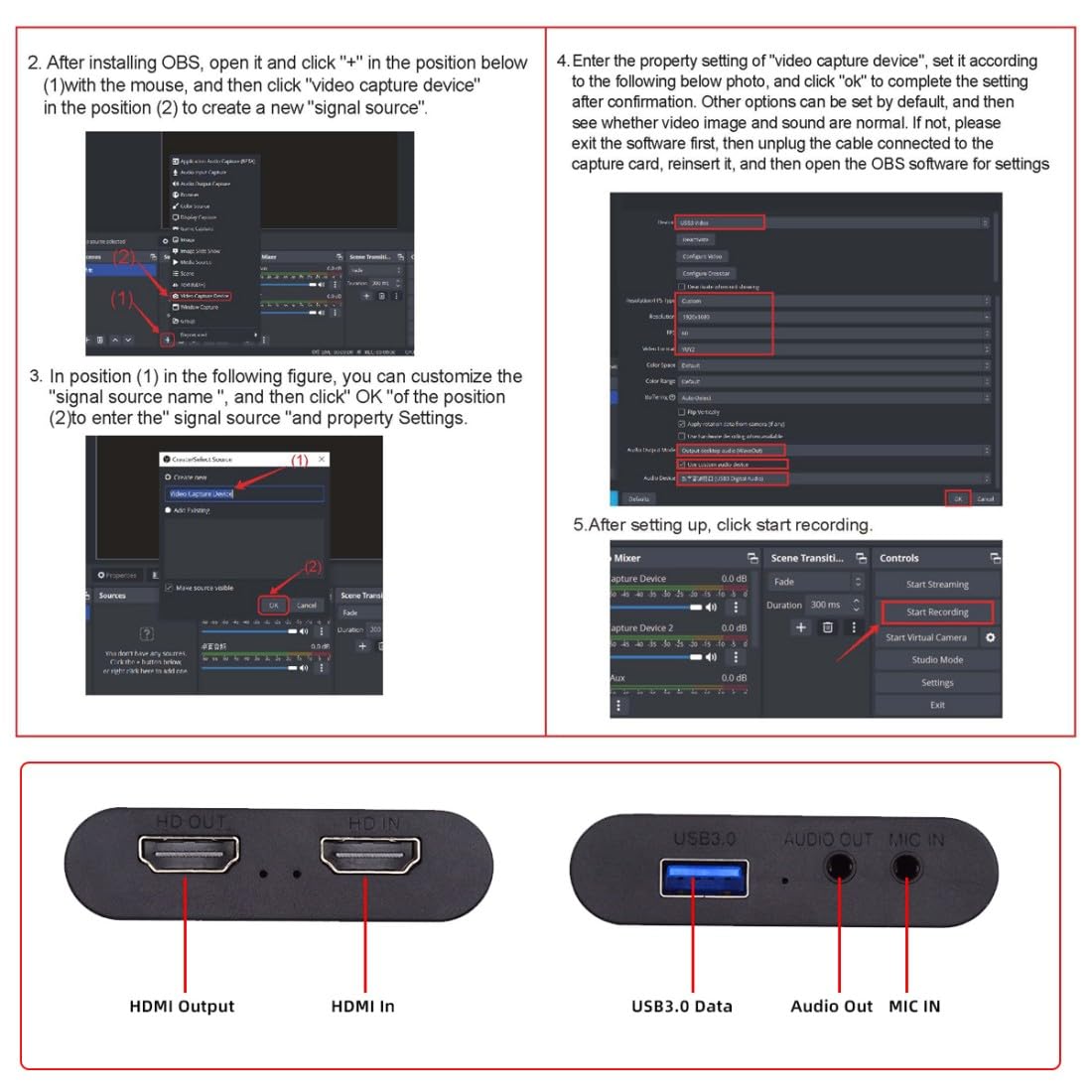 ChenYang 4K HDMI Audio Video USB 3.0 Capture Card 1080P 60FPS para PS4/PS5/Switch/Cámara/OBS, soporta transmisión en directo/videoconferencia/captura de juegos/cine en casa