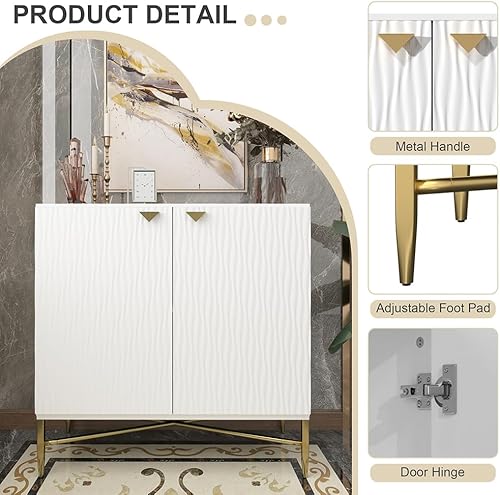 Miniatura 4 de Armario moderno con puertas, aparador con patas de metal dorado para sala de estar, entrada y cocina, comedor, color blanco