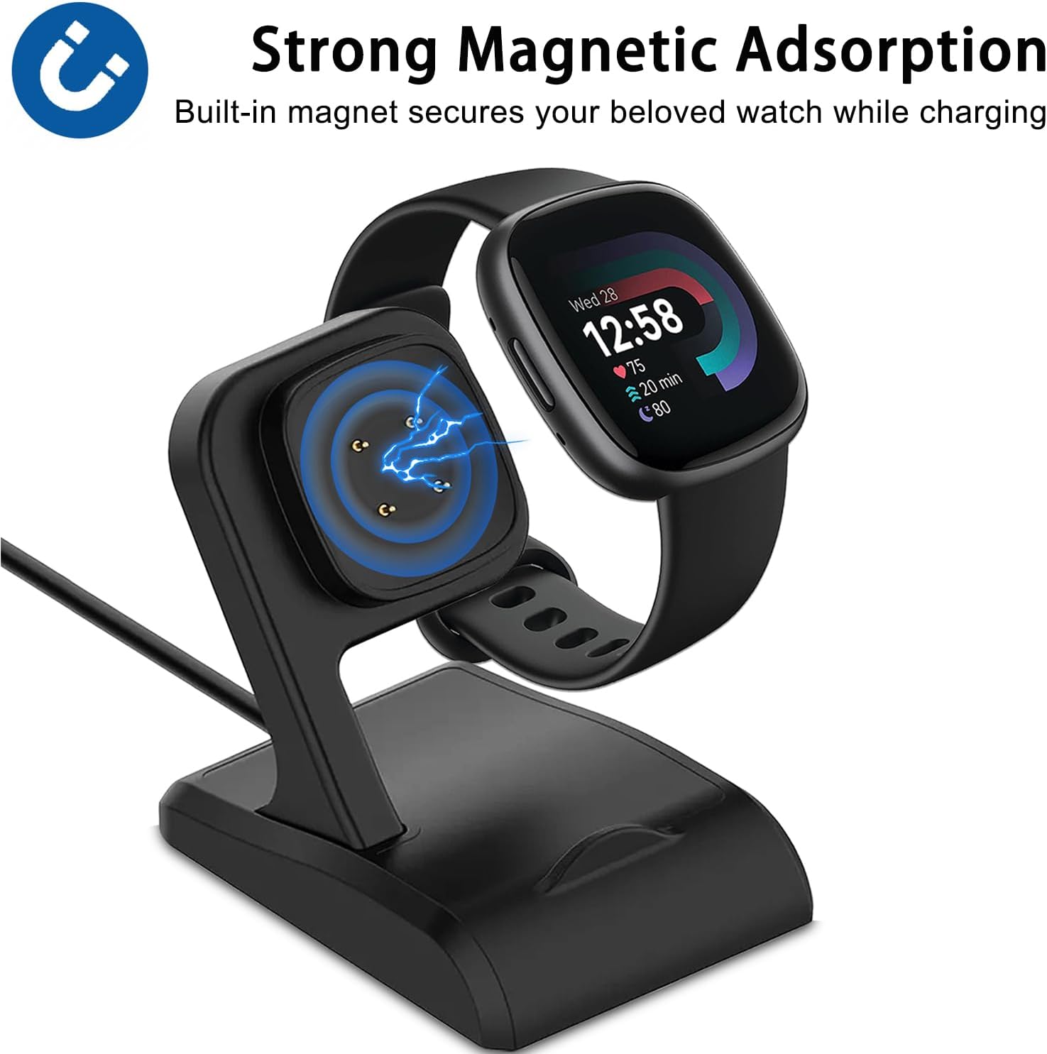 Charger Dock for Fitbit Sense/Sense 2/Versa 4/Versa 3, Uskiim Anti-Slip Charging Dock Station Base Cradle with 3.3FT USB Cord Replacement for Fitbit Sense Charger