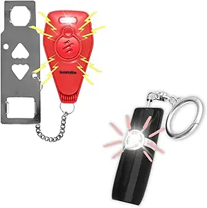 Securityman Portable Door Lock (Red) with 130dB Alarm & Personal Safety Keychain Alarm (Black) | Travel & Home Security Bundle for Women, Children & Apartment Safety | Loud Self-Defense Siren & SOS St