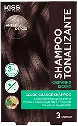 Kiss New York Shampoo Tonalizante, Castanho Escuro, 3 Unidades, Cobertura de Fios Grisalhos