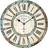 Qukueoy 12 Inch Silent Round Wooden Wall Clock Rustic Country Style, Battery Operated, Vintage Farmhouse Wall Decor for Living Room, Kitchen, Bedroom, Office