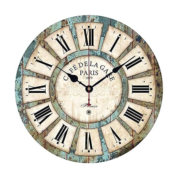 Qukueoy 12 Inch Silent Round Wooden Wall Clock Rustic Country Style, Battery Operated, Vintage Farmhouse Wall Decor for Living Room, Kitchen, Bedroom, Office Qukueoy 12 Inch Silent Round Wooden Wall Clock Rustic Country Style, Battery Operated, Vintage Farmhouse Wall Decor for Living Room, Kitchen, Bedroom, Office