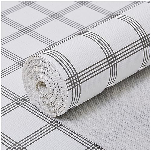 Drawer and Shelf Liner, Non-Adhesive Kitchen Cabinet Liners,Strong Grip Non-Slip Waterproof Washable Mats,Durable Bathroom Cupboard Shelves Mat, Dresser White Stripes, 12 in x 20 FT