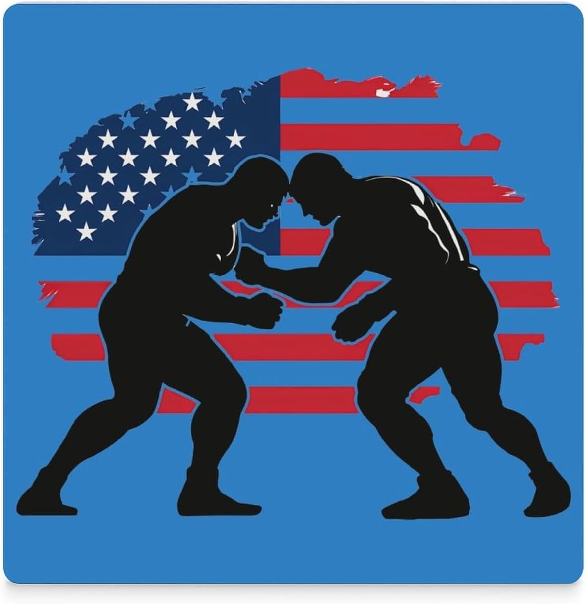 Wrestling Flag Coaster for Drinks Square Ceramic Table Coasters Stone Mat Crafts 6PCS Home Kitchen Decor