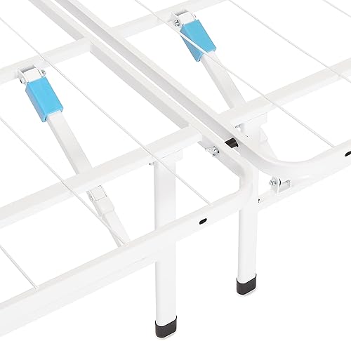 Miniatura 7 de Amazon Basics Base de cama de plataforma matrimonial, metal plegable, instalación sin herramientas, 14 pulgadas de alto, color blanco